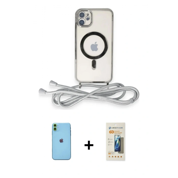 MARSİLYAN™- iPhone 11 Kılıf Eksen Özel Seri - Siyah 6D Mat Seramik Hayalet Nano Ekran Koruyucu + Neon Fosforlu Kamera Lens - YL