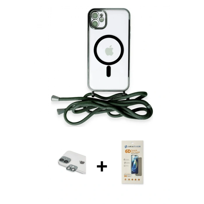 MARSİLYAN™- iPhone 11 Kılıf Eksen Özel Seri - Siyah 6D Mat Seramik Hayalet Nano Ekran Koruyucu + Pers Alüminyum Kamera Lens - YL