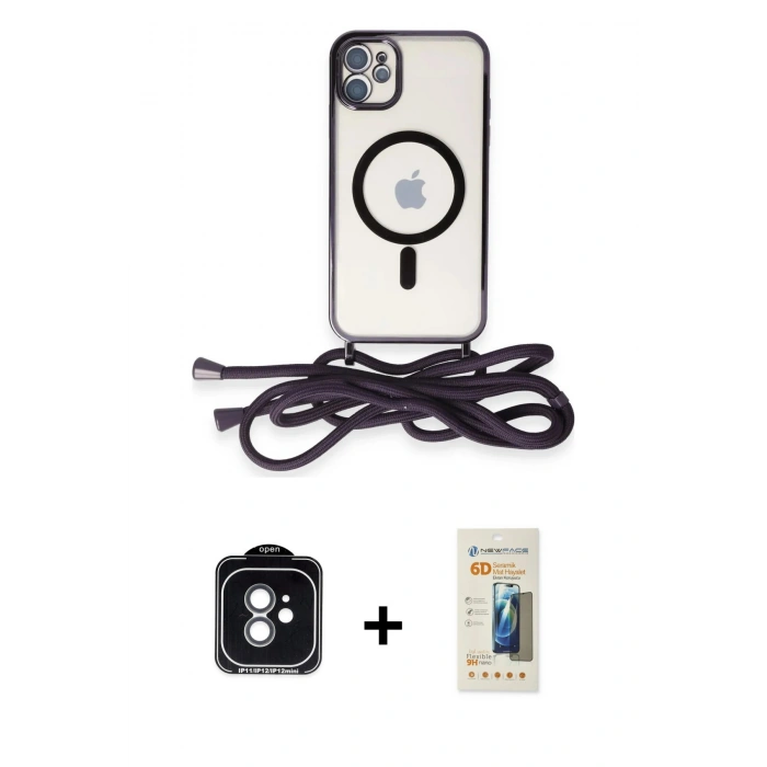 MARSİLYAN™- iPhone 11 Kılıf Eksen Özel Seri - Siyah 6D Mat Seramik Hayalet Nano Ekran Koruyucu + PVD Metal Kamera Lens - YL