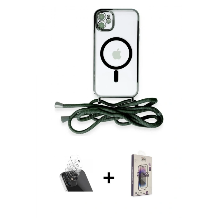 MARSİLYAN™- iPhone 11 Kılıf Eksen Özel Seri - Siyah Bilvis 3D Cam Ekran Koruyucu + Kamera Lens Koruma Cam - SF