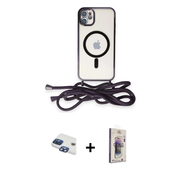 MARSİLYAN™- iPhone 11 Kılıf Eksen Özel Seri - Siyah Bilvis 3D Cam Ekran Koruyucu + Pers Alüminyum Kamera Lens - LT