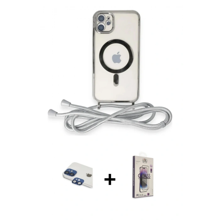 MARSİLYAN™- iPhone 11 Kılıf Eksen Özel Seri - Siyah Bilvis 3D Cam Ekran Koruyucu + Pers Alüminyum Kamera Lens - LT