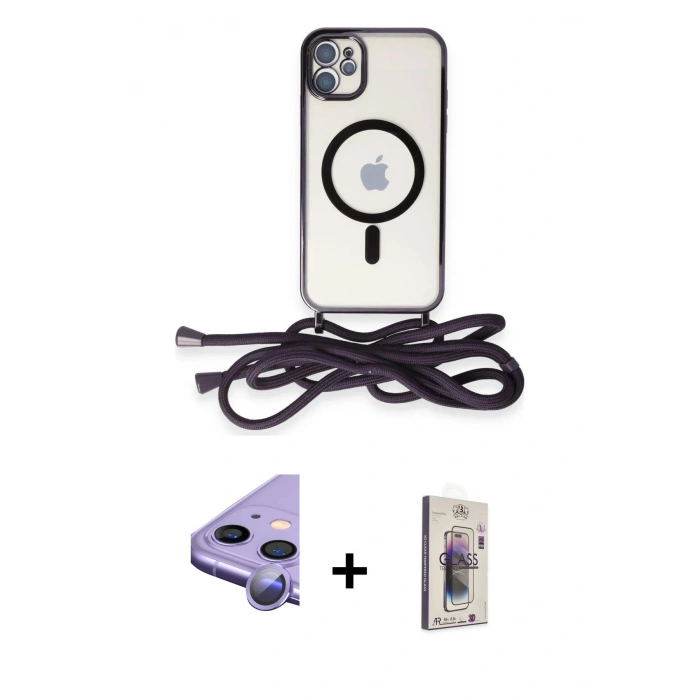 MARSİLYAN™- iPhone 11 Kılıf Eksen Özel Seri - Siyah Bilvis 3D Cam Ekran Koruyucu + Raze Metal Kamera Lens - MR