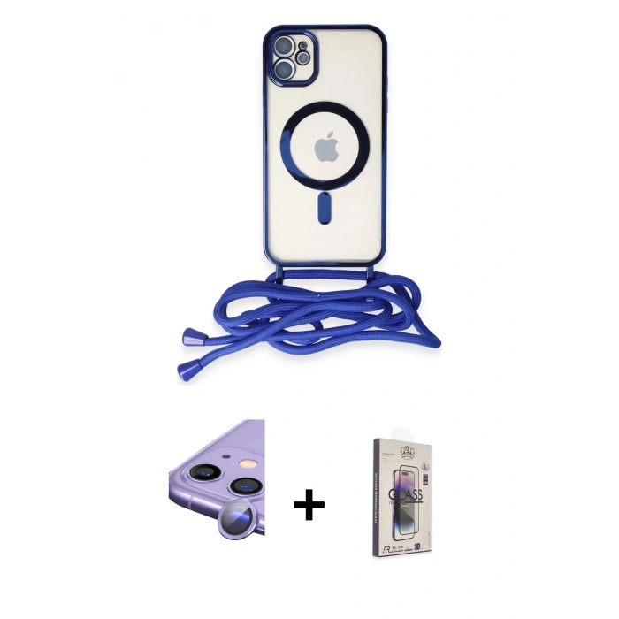 MARSİLYAN™- iPhone 11 Kılıf Eksen Özel Seri - Siyah Bilvis 3D Cam Ekran Koruyucu + Raze Metal Kamera Lens - MR