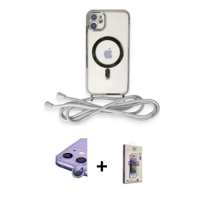 MARSİLYAN™- iPhone 11 Kılıf Eksen Özel Seri - Siyah Bilvis 3D Cam Ekran Koruyucu + Raze Metal Kamera Lens - MR