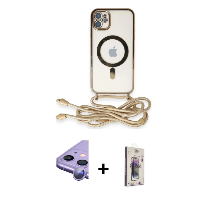 MARSİLYAN™- iPhone 11 Kılıf Eksen Özel Seri - Siyah Bilvis 3D Cam Ekran Koruyucu + Raze Metal Kamera Lens - MR