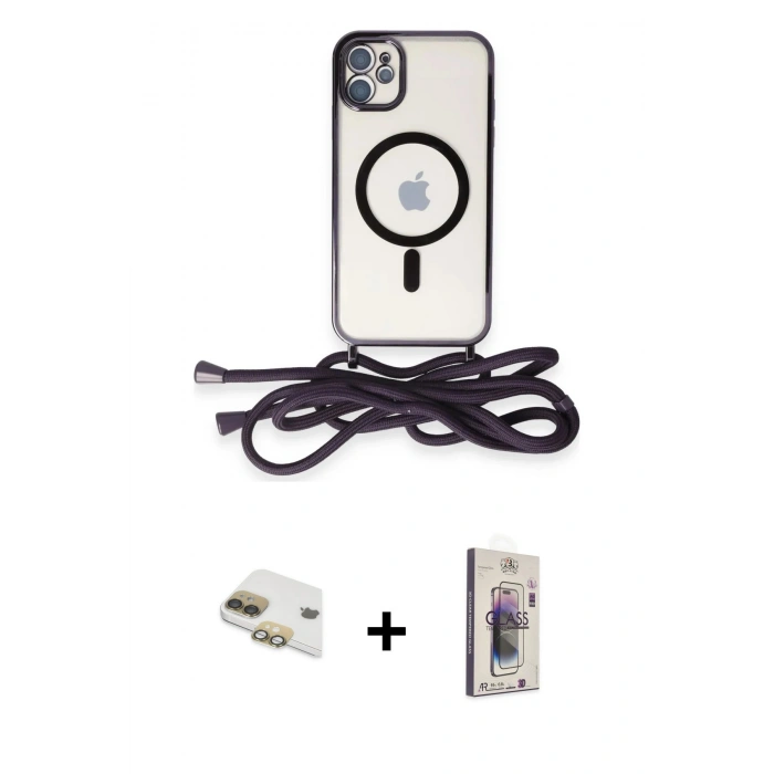 MARSİLYAN™- iPhone 11 Kılıf Eksen Özel Seri - Siyah Bilvis 3D Cam Ekran Koruyucu + Pers Alüminyum Kamera Lens - GD