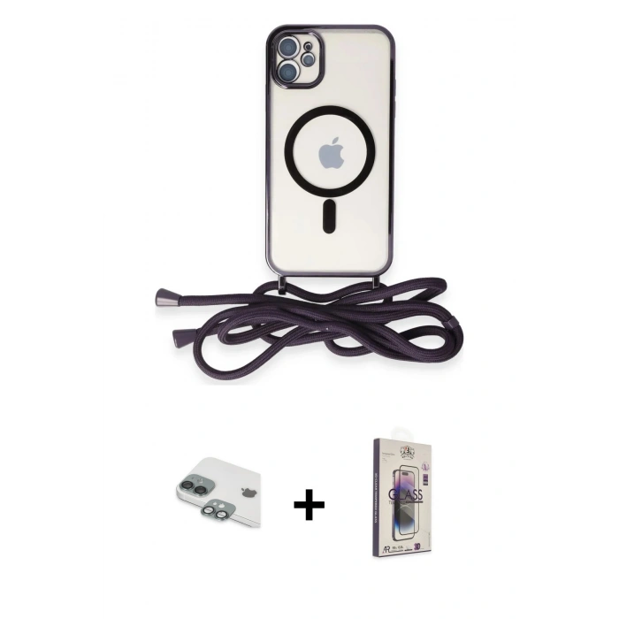 MARSİLYAN™- iPhone 11 Kılıf Eksen Özel Seri - Siyah Bilvis 3D Cam Ekran Koruyucu + Pers Alüminyum Kamera Lens - YL