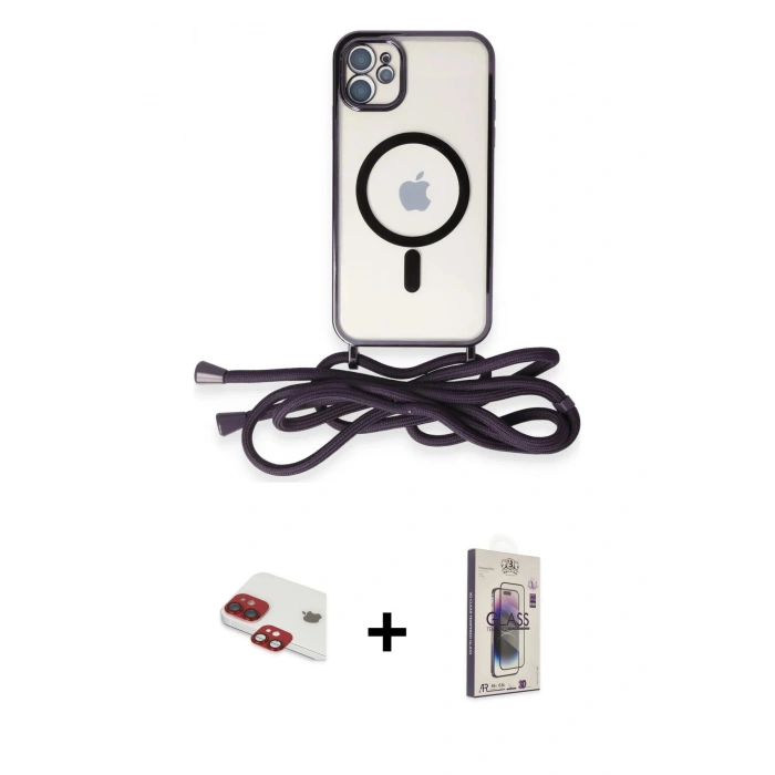 MARSİLYAN™- iPhone 11 Kılıf Eksen Özel Seri - Siyah Bilvis 3D Cam Ekran Koruyucu + Pers Alüminyum Kamera Lens - KI