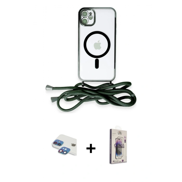 MARSİLYAN™- iPhone 11 Kılıf Eksen Özel Seri - Siyah Bilvis 3D Cam Ekran Koruyucu + Pers Alüminyum Kamera Lens - GI