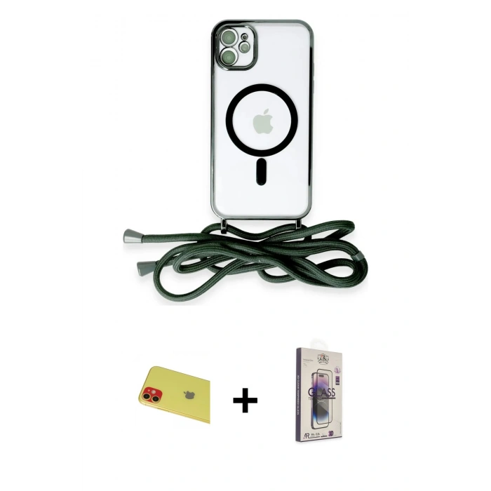 MARSİLYAN™- iPhone 11 Kılıf Eksen Özel Seri - Siyah Bilvis 3D Cam Ekran Koruyucu + Rainbow Kamera Lens Koruma Cam - KI