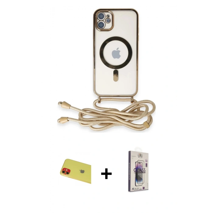 MARSİLYAN™- iPhone 11 Kılıf Eksen Özel Seri - Siyah Bilvis 3D Cam Ekran Koruyucu + Rainbow Kamera Lens Koruma Cam - KI