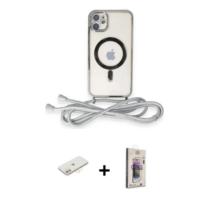 MARSİLYAN™- iPhone 11 Kılıf Eksen Özel Seri - Siyah Bilvis 3D Cam Ekran Koruyucu + Renkli Kamera Lens Koruma Cam - SI