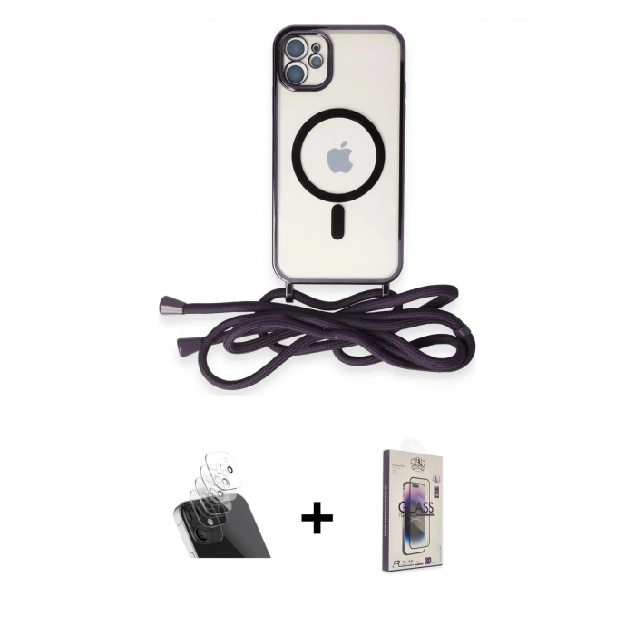 MARSİLYAN™- iPhone 11 Kılıf Eksen Özel Seri - Siyah Bilvis 3D Cam Ekran Koruyucu + Kamera Lens Koruma Cam - SF