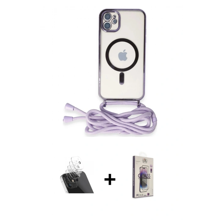 MARSİLYAN™- iPhone 11 Kılıf Eksen Özel Seri - Siyah Bilvis 3D Cam Ekran Koruyucu + Kamera Lens Koruma Cam - SF