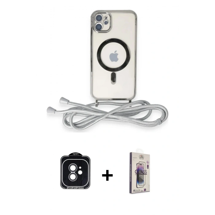 MARSİLYAN™- iPhone 11 Kılıf Eksen Özel Seri - Siyah Bilvis 3D Cam Ekran Koruyucu + PVD Metal Kamera Lens - SH