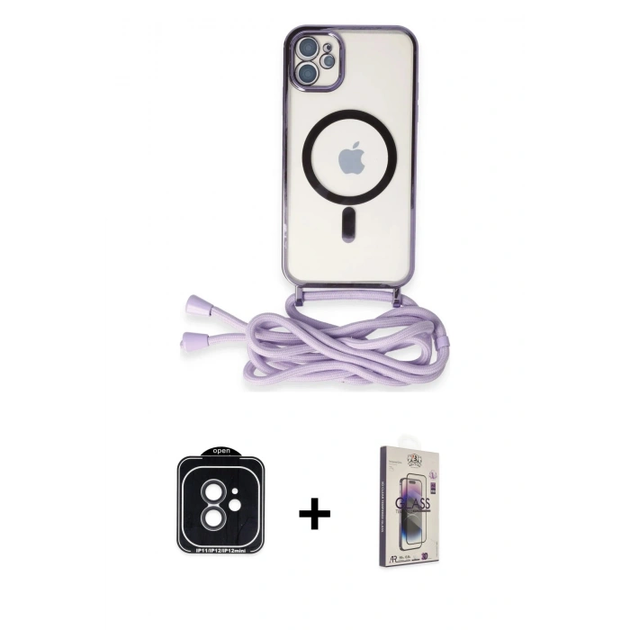 MARSİLYAN™- iPhone 11 Kılıf Eksen Özel Seri - Siyah Bilvis 3D Cam Ekran Koruyucu + PVD Metal Kamera Lens - SH