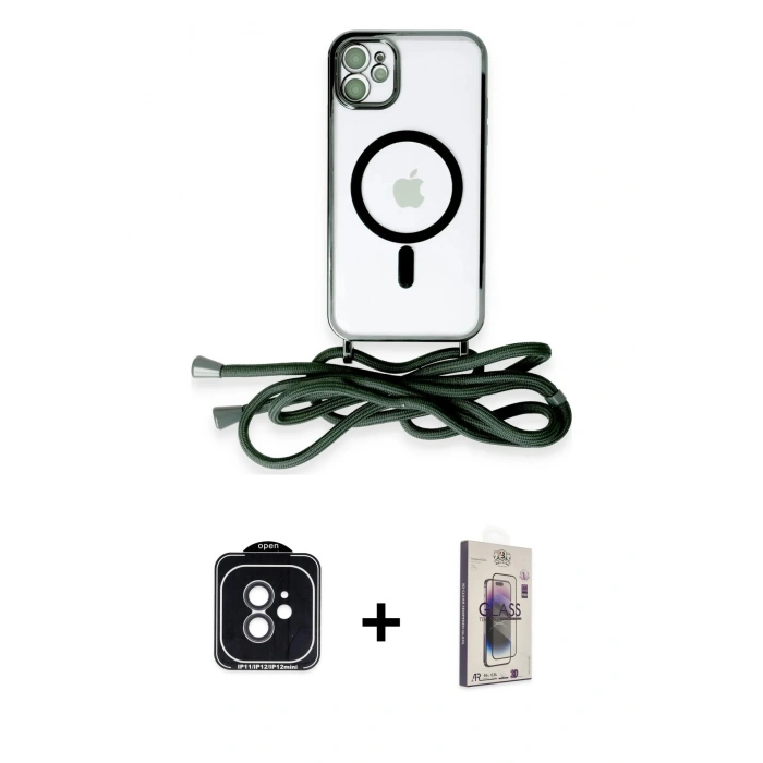 MARSİLYAN™- iPhone 11 Kılıf Eksen Özel Seri - Siyah Bilvis 3D Cam Ekran Koruyucu + PVD Metal Kamera Lens - SH