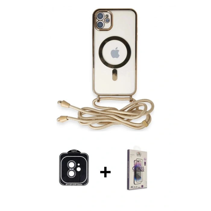 MARSİLYAN™- iPhone 11 Kılıf Eksen Özel Seri - Siyah Bilvis 3D Cam Ekran Koruyucu + PVD Metal Kamera Lens - SH