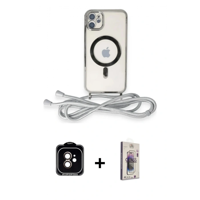 MARSİLYAN™- iPhone 11 Kılıf Eksen Özel Seri - Siyah Bilvis 3D Cam Ekran Koruyucu + PVD Metal Kamera Lens - TU