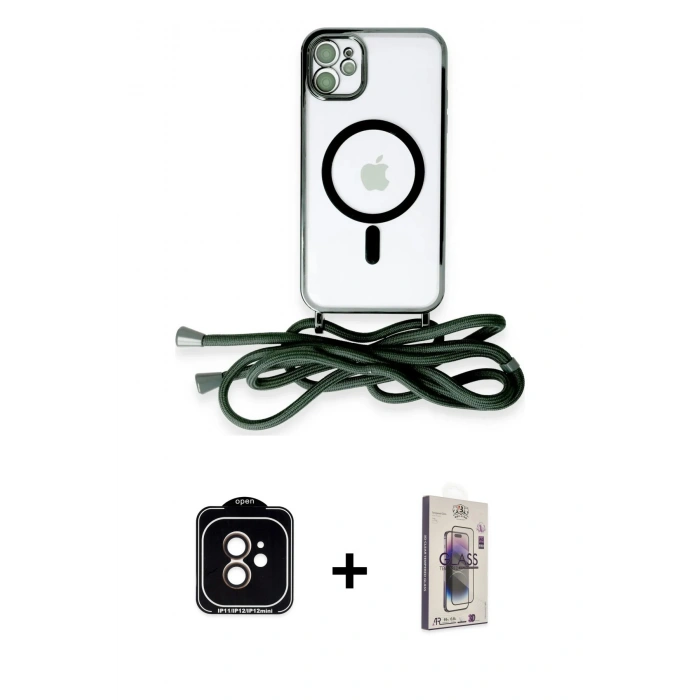 MARSİLYAN™- iPhone 11 Kılıf Eksen Özel Seri - Siyah Bilvis 3D Cam Ekran Koruyucu + PVD Metal Kamera Lens - TU