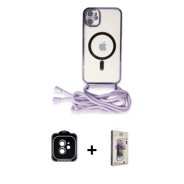 MARSİLYAN™- iPhone 11 Kılıf Eksen Özel Seri - Siyah Bilvis 3D Cam Ekran Koruyucu + PVD Metal Kamera Lens - TU