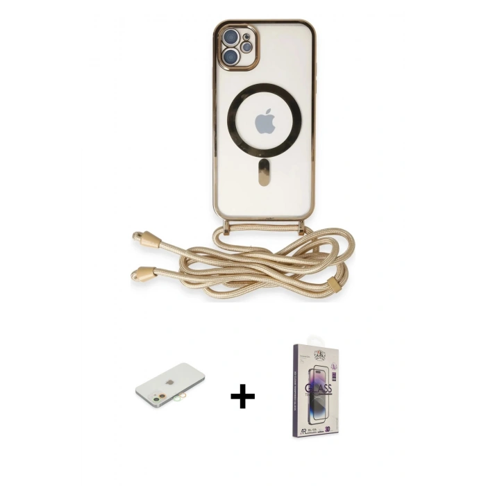 MARSİLYAN™- iPhone 11 Kılıf Eksen Özel Seri - Siyah Bilvis 3D Cam Ekran Koruyucu + Renkli Kamera Lens Koruma Cam - TU