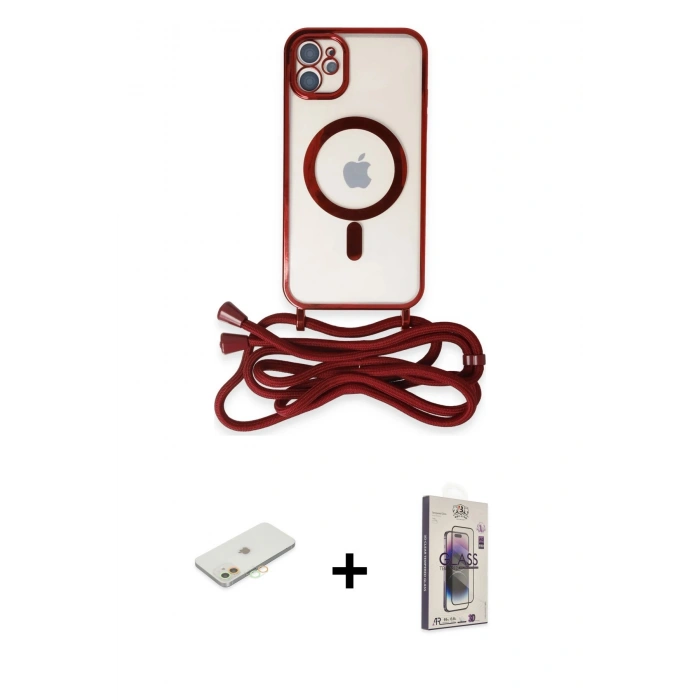 MARSİLYAN™- iPhone 11 Kılıf Eksen Özel Seri - Siyah Bilvis 3D Cam Ekran Koruyucu + Renkli Kamera Lens Koruma Cam - TU