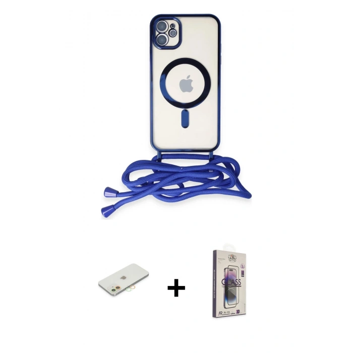 MARSİLYAN™- iPhone 11 Kılıf Eksen Özel Seri - Siyah Bilvis 3D Cam Ekran Koruyucu + Renkli Kamera Lens Koruma Cam - TU