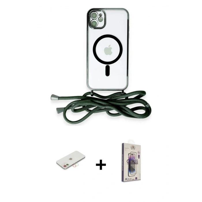 MARSİLYAN™- iPhone 11 Kılıf Eksen Özel Seri - Siyah Bilvis 3D Cam Ekran Koruyucu + Renkli Kamera Lens Koruma Cam - YL