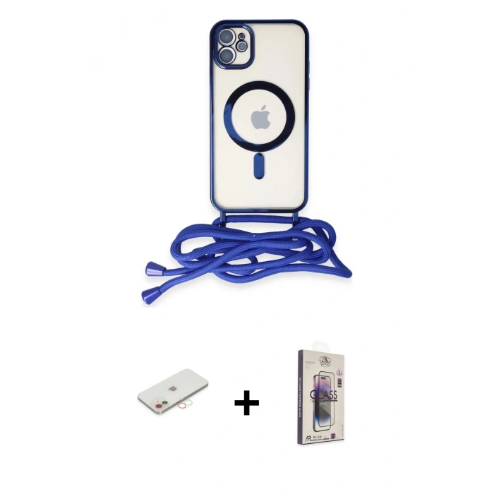 MARSİLYAN™- iPhone 11 Kılıf Eksen Özel Seri - Siyah Bilvis 3D Cam Ekran Koruyucu + Renkli Kamera Lens Koruma Cam - YL