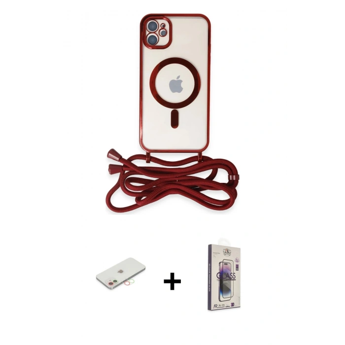 MARSİLYAN™- iPhone 11 Kılıf Eksen Özel Seri - Siyah Bilvis 3D Cam Ekran Koruyucu + Renkli Kamera Lens Koruma Cam - YL