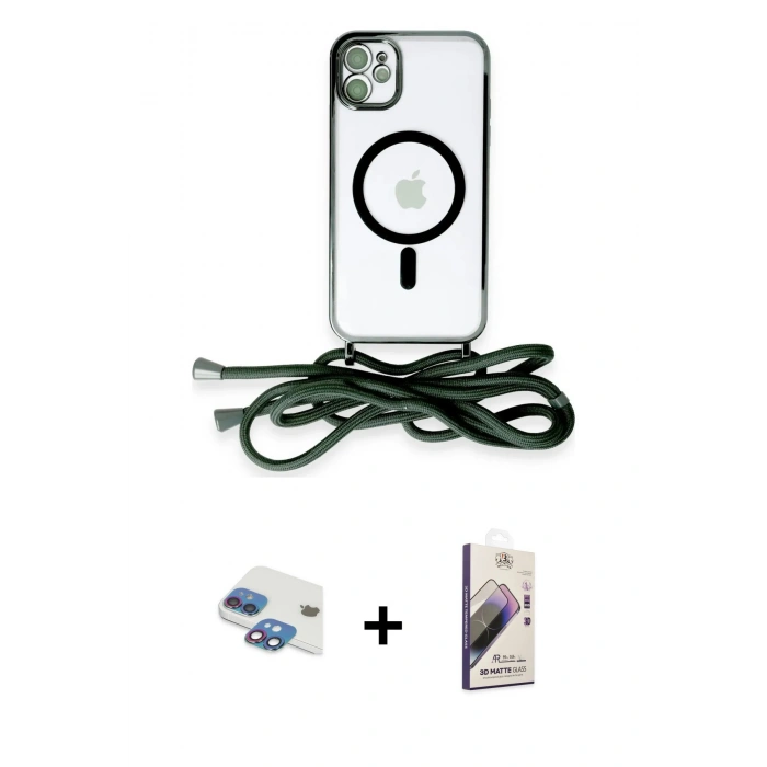 MARSİLYAN™- iPhone 11 Kılıf Eksen Özel Seri - Siyah Bilvis 3D Mat Cam Ekran Koruyucu + Pers Alüminyum Kamera Lens - GI