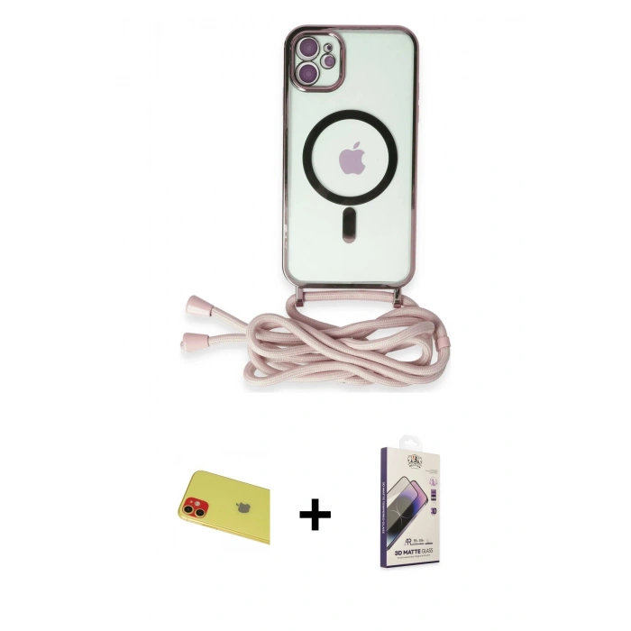 MARSİLYAN™- iPhone 11 Kılıf Eksen Özel Seri - Siyah Bilvis 3D Mat Cam Ekran Koruyucu + Kırmızı Rainbow Kamera Lens Koruma Cam