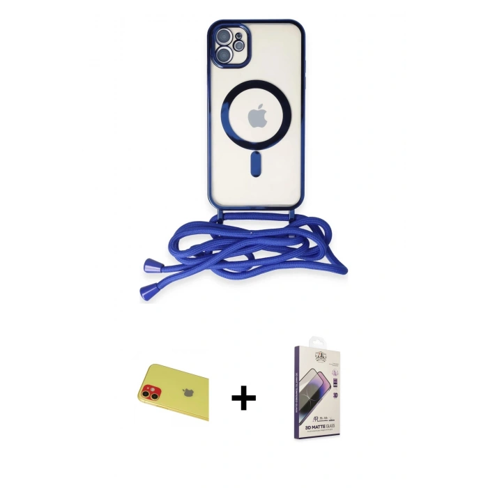 MARSİLYAN™- iPhone 11 Kılıf Eksen Özel Seri - Siyah Bilvis 3D Mat Cam Ekran Koruyucu + Kırmızı Rainbow Kamera Lens Koruma Cam