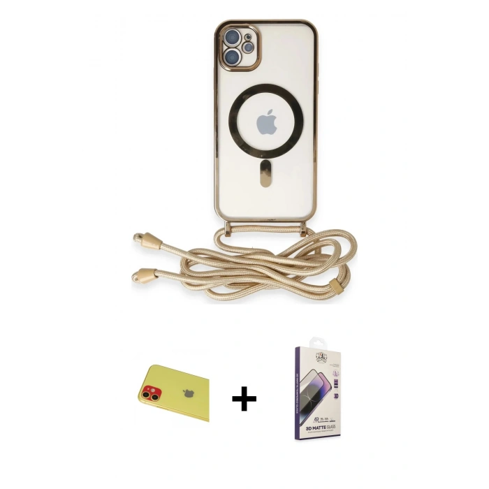 MARSİLYAN™- iPhone 11 Kılıf Eksen Özel Seri - Siyah Bilvis 3D Mat Cam Ekran Koruyucu + Kırmızı Rainbow Kamera Lens Koruma Cam