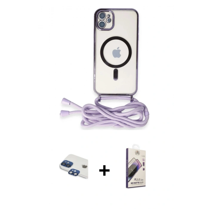 MARSİLYAN™- iPhone 11 Kılıf Eksen Özel Seri - Siyah Bilvis 3D Mat Cam Ekran Koruyucu + Pers Alüminyum Kamera Lens - LT