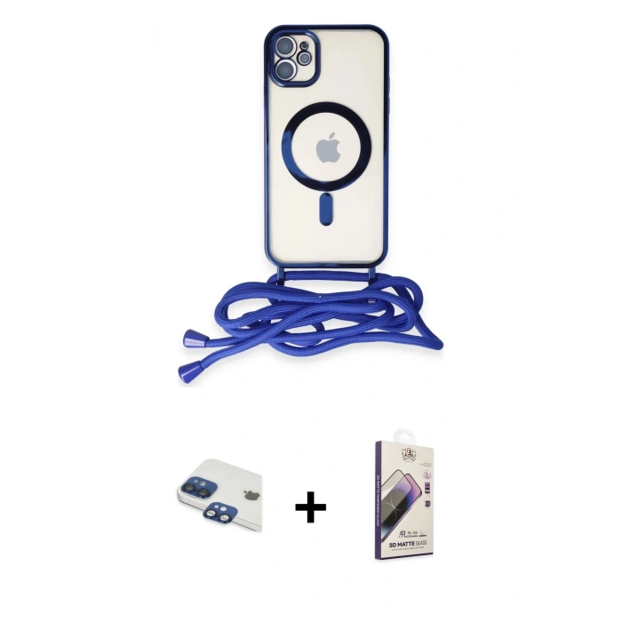 MARSİLYAN™- iPhone 11 Kılıf Eksen Özel Seri - Siyah Bilvis 3D Mat Cam Ekran Koruyucu + Pers Alüminyum Kamera Lens - LT