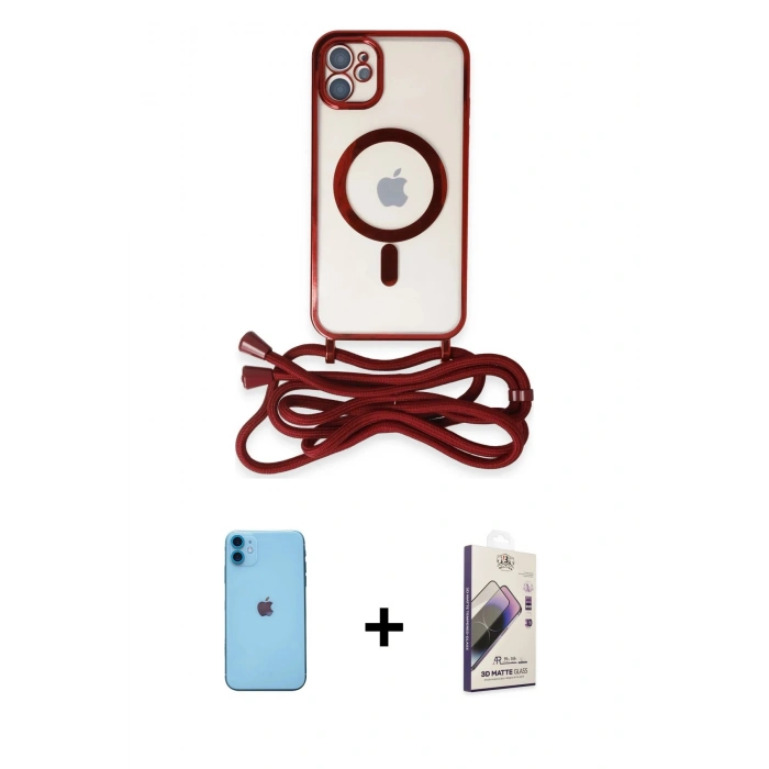 MARSİLYAN™- iPhone 11 Kılıf Eksen Özel Seri - Siyah Bilvis 3D Mat Cam Ekran Koruyucu + Neon Fosforlu Kamera Lens - MI