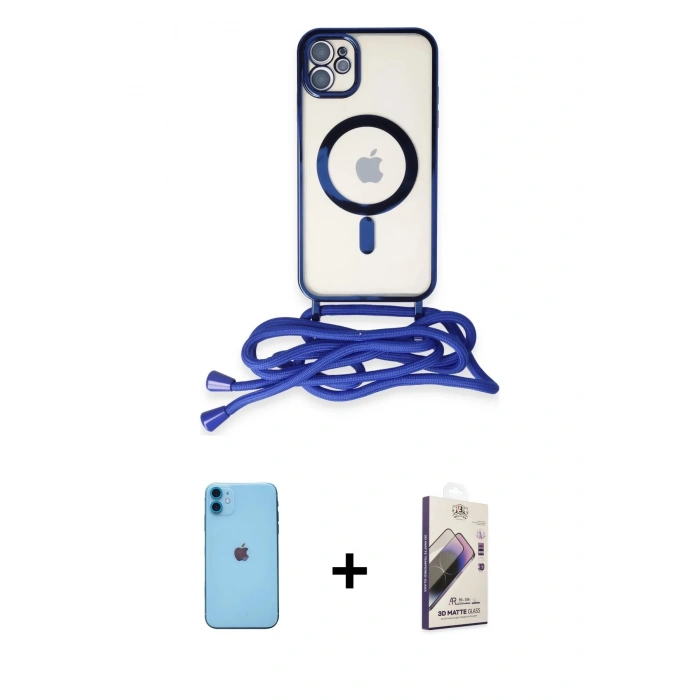MARSİLYAN™- iPhone 11 Kılıf Eksen Özel Seri - Siyah Bilvis 3D Mat Cam Ekran Koruyucu + Neon Fosforlu Kamera Lens - MI