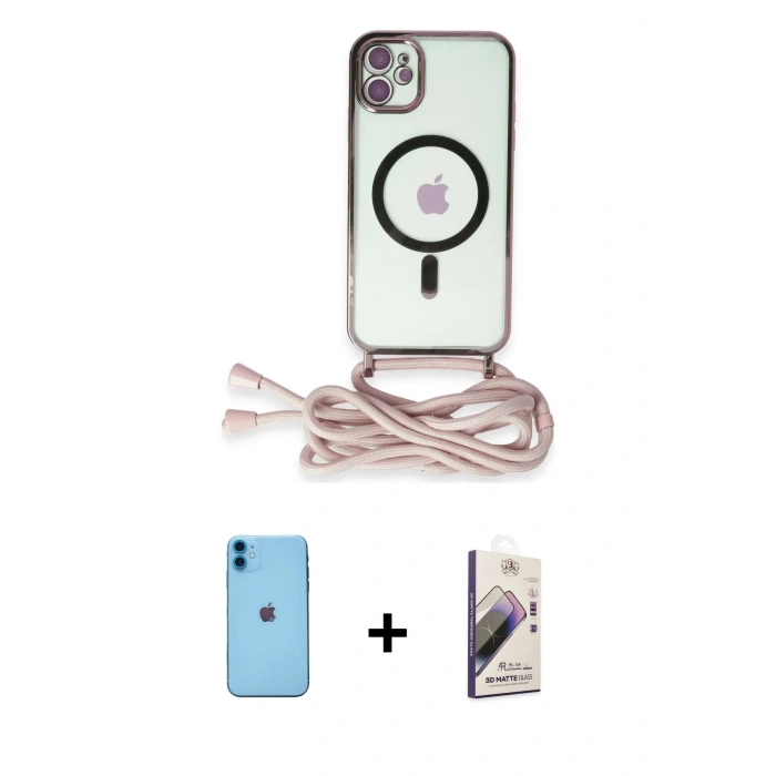 MARSİLYAN™- iPhone 11 Kılıf Eksen Özel Seri - Siyah Bilvis 3D Mat Cam Ekran Koruyucu + Neon Fosforlu Kamera Lens - MI
