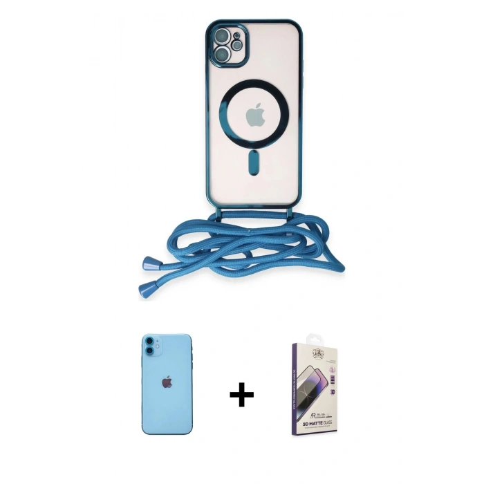 MARSİLYAN™- iPhone 11 Kılıf Eksen Özel Seri - Siyah Bilvis 3D Mat Cam Ekran Koruyucu + Neon Fosforlu Kamera Lens - MI