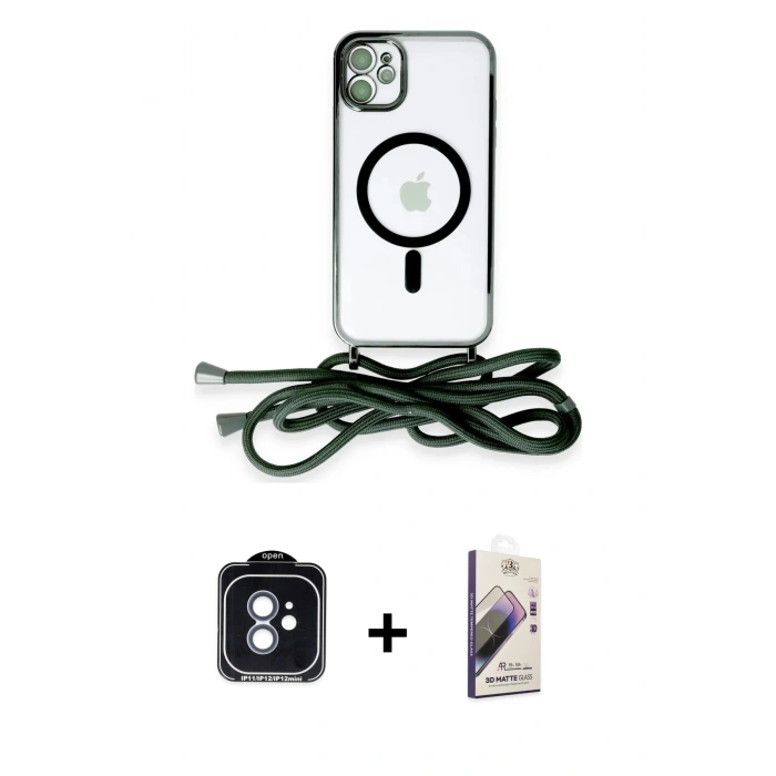 MARSİLYAN™- iPhone 11 Kılıf Eksen Özel Seri - Siyah Bilvis 3D Mat Cam Ekran Koruyucu + PVD Metal Kamera Lens - MI