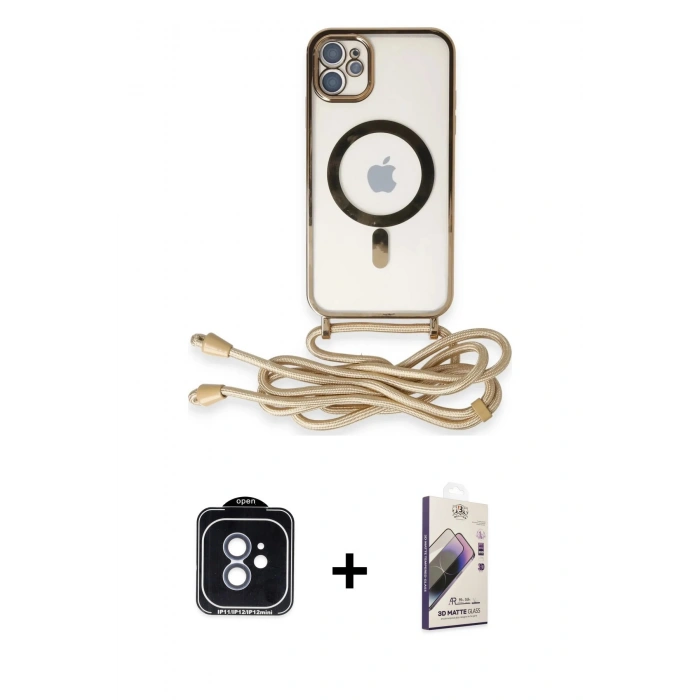 MARSİLYAN™- iPhone 11 Kılıf Eksen Özel Seri - Siyah Bilvis 3D Mat Cam Ekran Koruyucu + PVD Metal Kamera Lens - MI