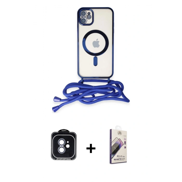 MARSİLYAN™- iPhone 11 Kılıf Eksen Özel Seri - Siyah Bilvis 3D Mat Cam Ekran Koruyucu + PVD Metal Kamera Lens - MI