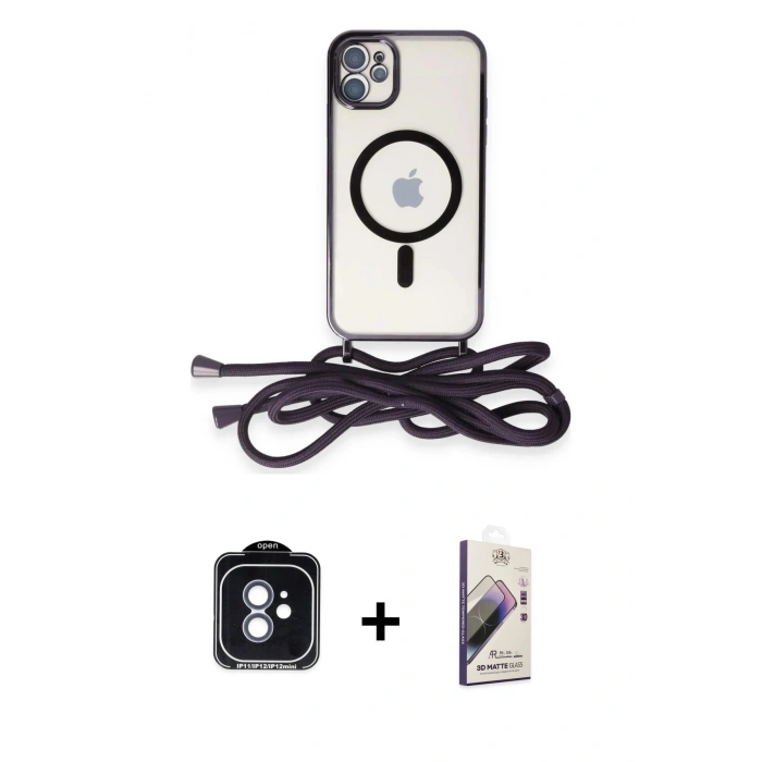 MARSİLYAN™- iPhone 11 Kılıf Eksen Özel Seri - Siyah Bilvis 3D Mat Cam Ekran Koruyucu + PVD Metal Kamera Lens - MI