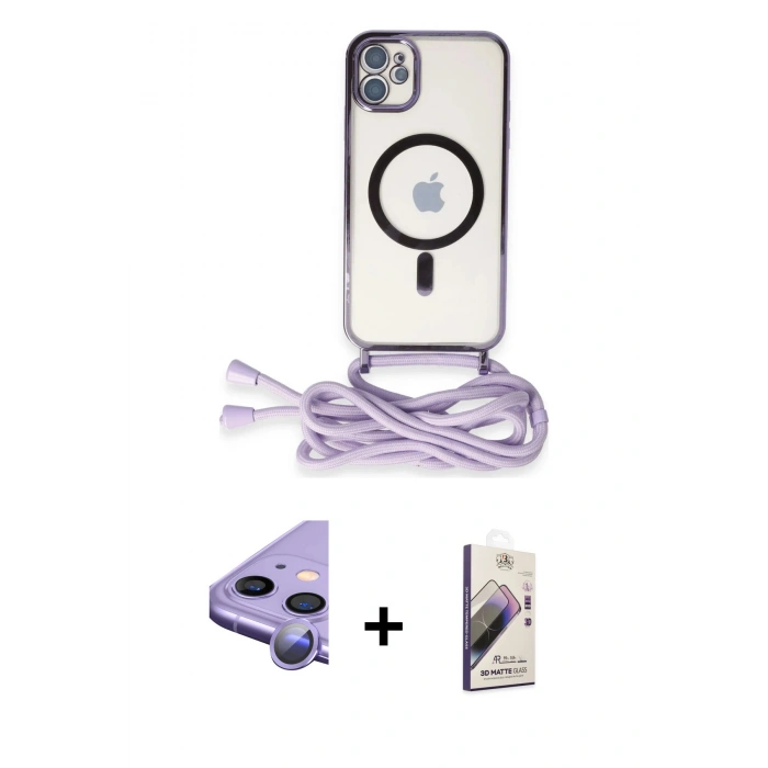 MARSİLYAN™- iPhone 11 Kılıf Eksen Özel Seri - Siyah Bilvis 3D Mat Cam Ekran Koruyucu + Raze Metal Kamera Lens - MR