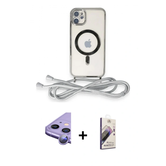 MARSİLYAN™- iPhone 11 Kılıf Eksen Özel Seri - Siyah Bilvis 3D Mat Cam Ekran Koruyucu + Raze Metal Kamera Lens - MR
