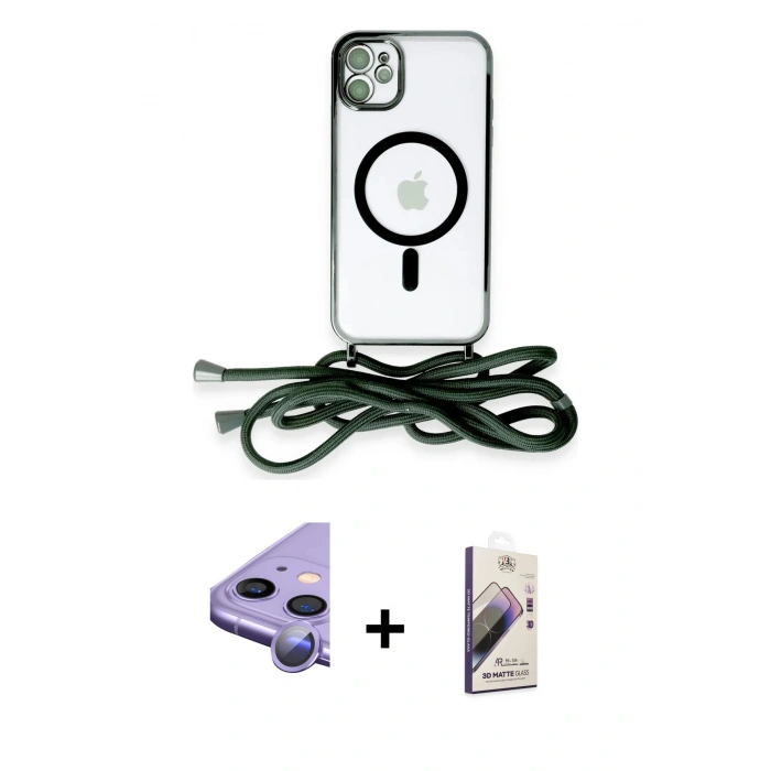 MARSİLYAN™- iPhone 11 Kılıf Eksen Özel Seri - Siyah Bilvis 3D Mat Cam Ekran Koruyucu + Raze Metal Kamera Lens - MR