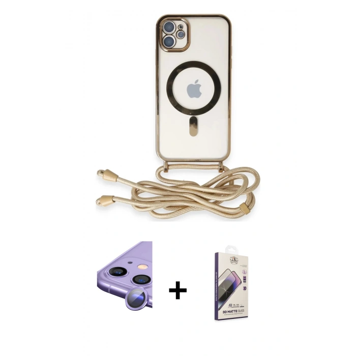 MARSİLYAN™- iPhone 11 Kılıf Eksen Özel Seri - Siyah Bilvis 3D Mat Cam Ekran Koruyucu + Raze Metal Kamera Lens - MR